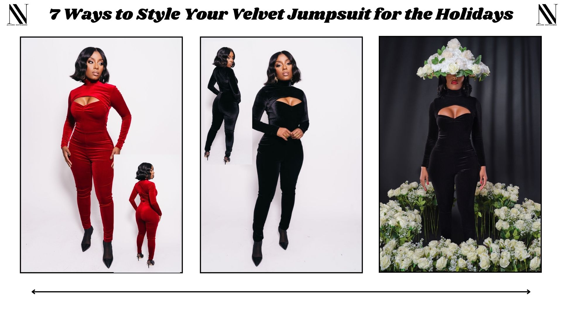 Red and black velvet jumpsuit for women